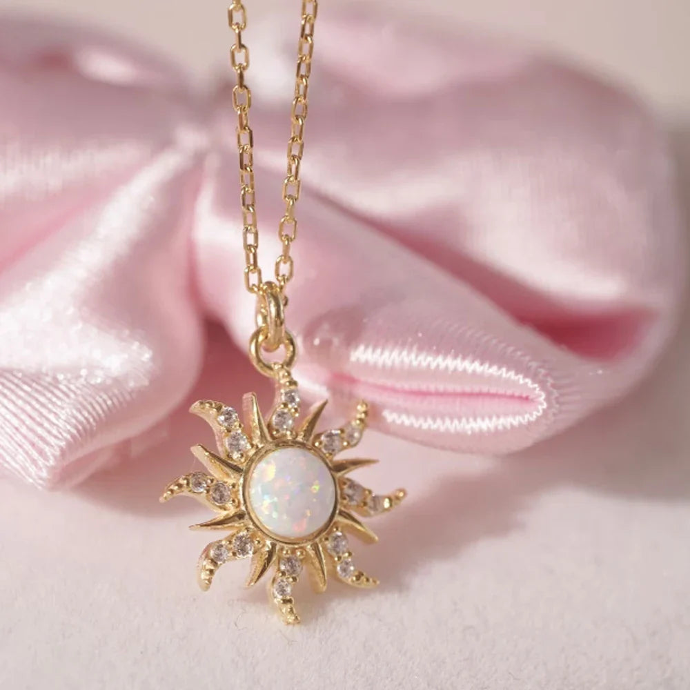 Sun Pendant Necklace with Gold Rhinestones