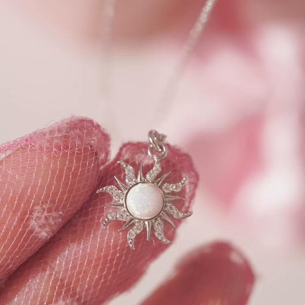 Sun Pendant Necklace with Silver Rhinestones