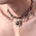 Sun Pendant Necklace with Punk Style Crystal