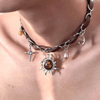 Sun Pendant Necklace with Punk Style Crystal