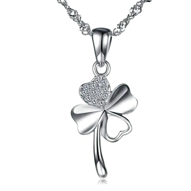 Four-Leaf Clover Pendant Necklace for Women Silver