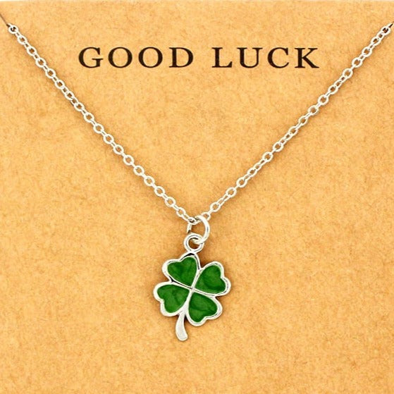 Four-Leaf Clover Green Lucky Pendant Necklace