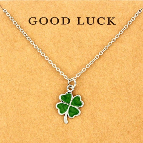 Collier Pendentif Trèfle à 4 Feuilles Vert Porte Bonheur