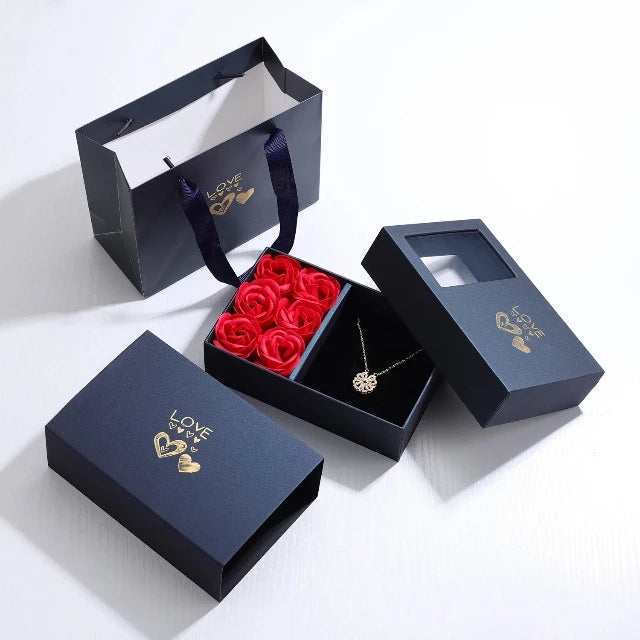 Clover Heart Pendant Necklace with Gift Box