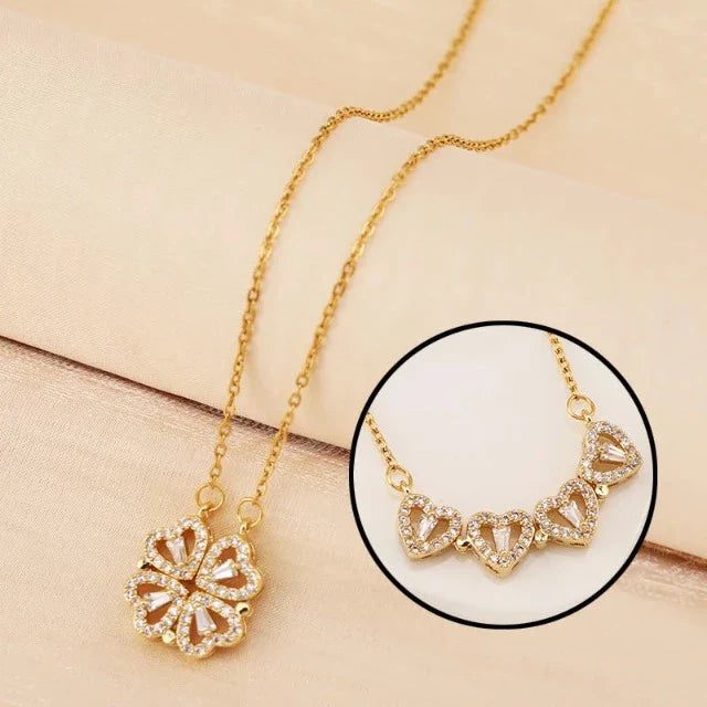 Heart Clover Pendant Necklace with Gold Gift Box