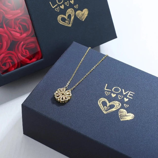 Heart Clover Pendant Necklace with Silver Gift Box