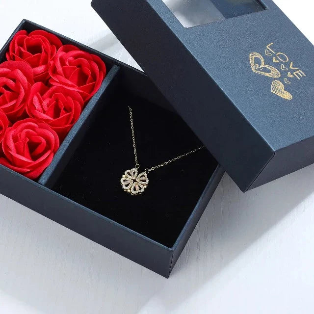 Heart Clover Pendant Necklace with Silver Gift Box