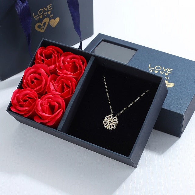 Heart Clover Pendant Necklace with Silver Gift Box