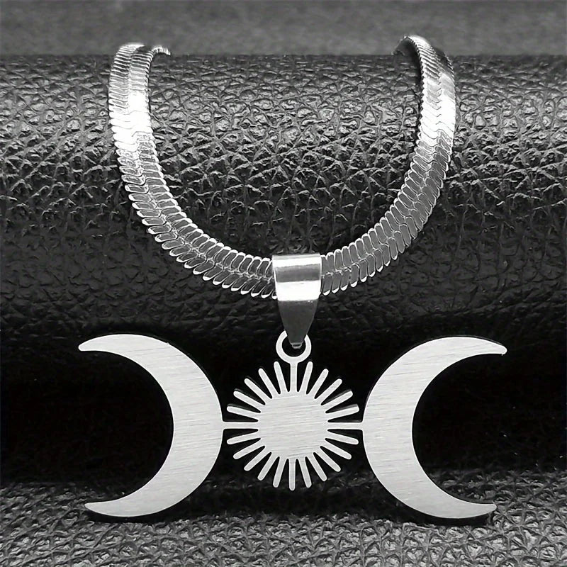 Triple Moon Pendant Necklace Witchcraft Wiccan silver