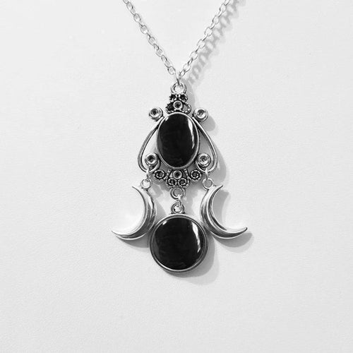 Triple Moon Pendant Necklace Witchcraft Wiccan Woman Black