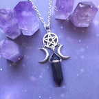 Triple Moon Pendant Necklace Wiccan Witchcraft Woman Black Pentacle