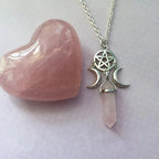 Triple Moon Pendant Necklace Wiccan Witchcraft Woman White Pentacle