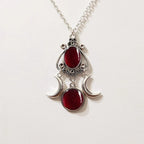 Triple Moon Pendant Necklace Witchcraft Wiccan Woman Red
