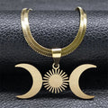 Triple Moon Pendant Necklace Witchcraft Wiccan gold