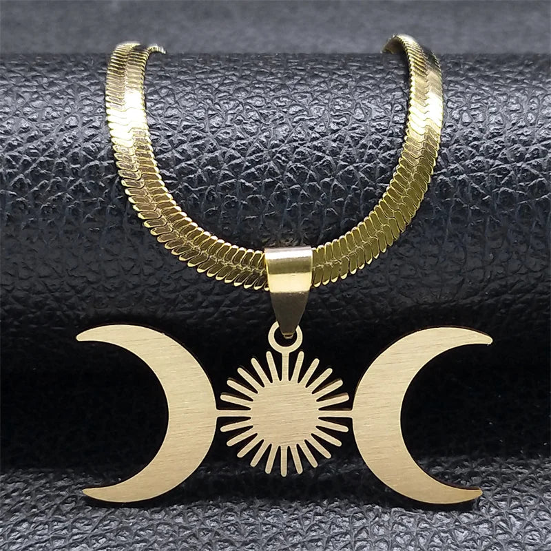 Triple Moon Pendant Necklace Witchcraft Wiccan gold