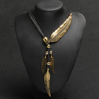 Women's Gold and Black Feather Necklace