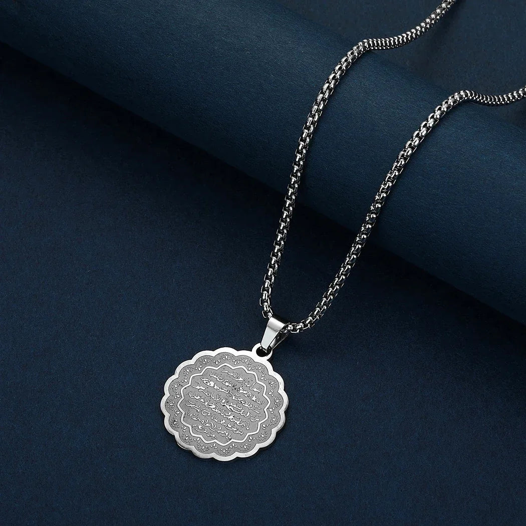 Collier pour femme avec pendentif Ayatul Kursi arabe argent