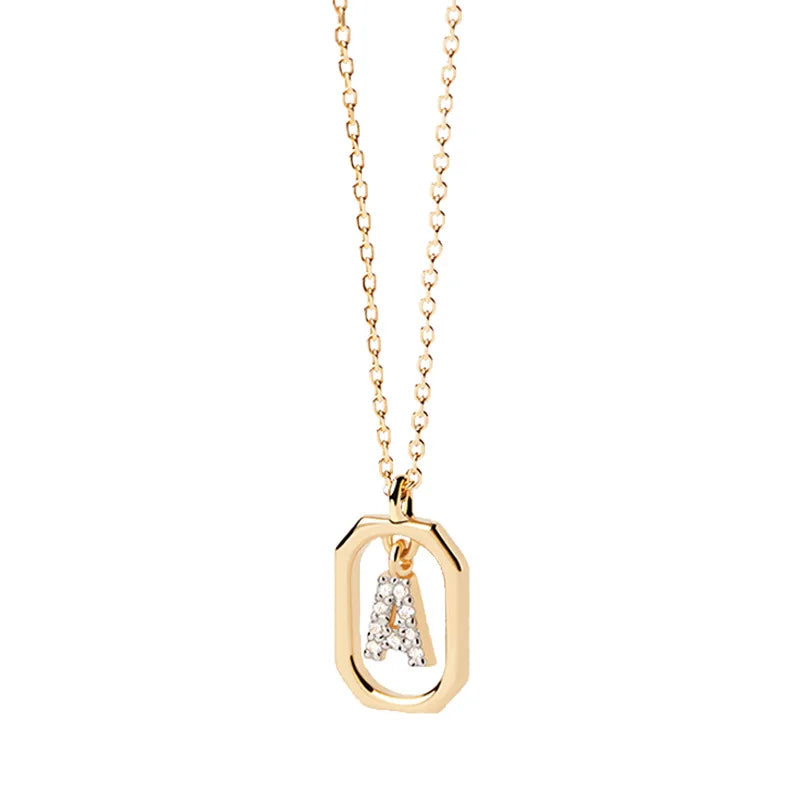 Collier femme avec pendentif hexagonale initiale a