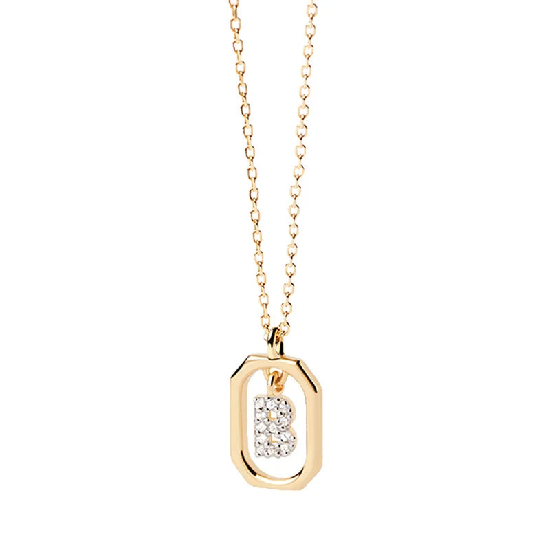 Collier femme avec pendentif hexagonale initiale b