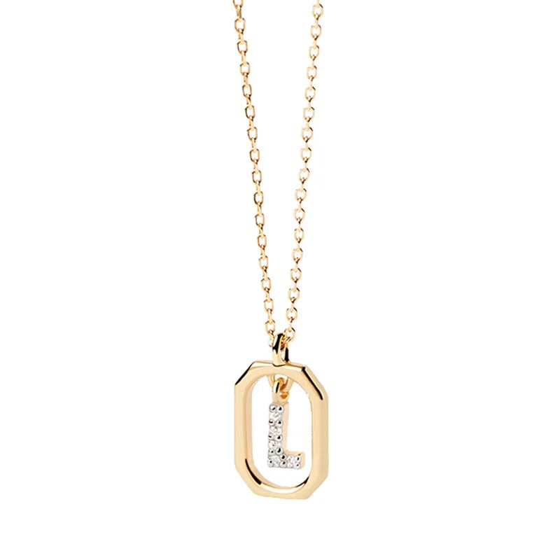 Collier femme avec pendentif hexagonale initiale l