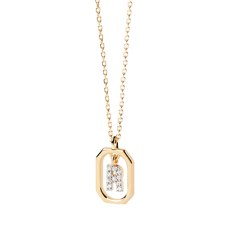 Collier femme avec pendentif hexagonale initiale r