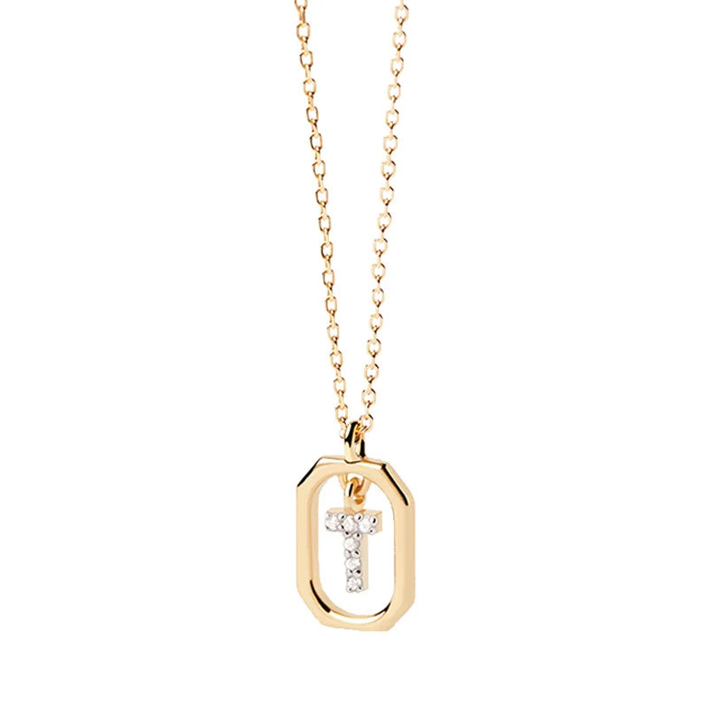 Collier femme avec pendentif hexagonale initiale t