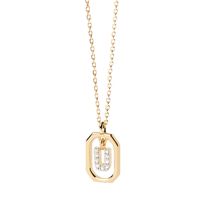 Collier femme avec pendentif hexagonale initiale u