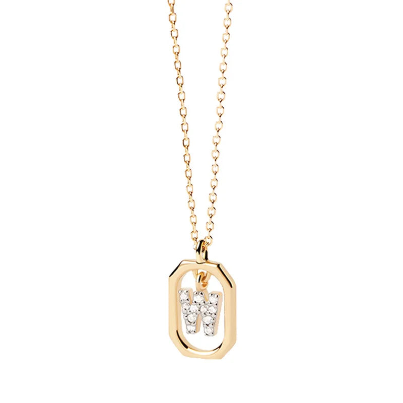 Collier femme avec pendentif hexagonale initiale w