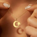 Collier pour femme avec pendentif symbolique de l'islam croissant et étoile arabe or
