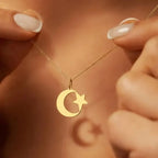 Collier pour femme avec pendentif symbolique de l'islam croissant et étoile arabe or