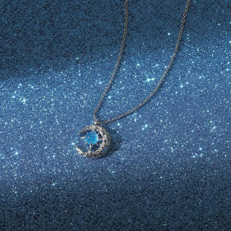 Women's Necklace Star and Moon Pendant silver
