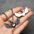 Collier homme avec pendentif coeur et ailes d'ange