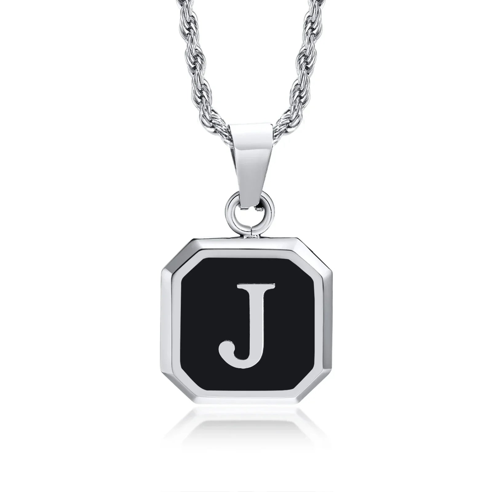 Collier homme avec pendentif hexagonale initiale j