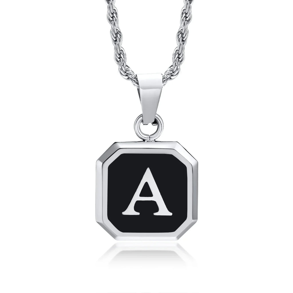 Collier homme avec pendentif hexagonale initiale a