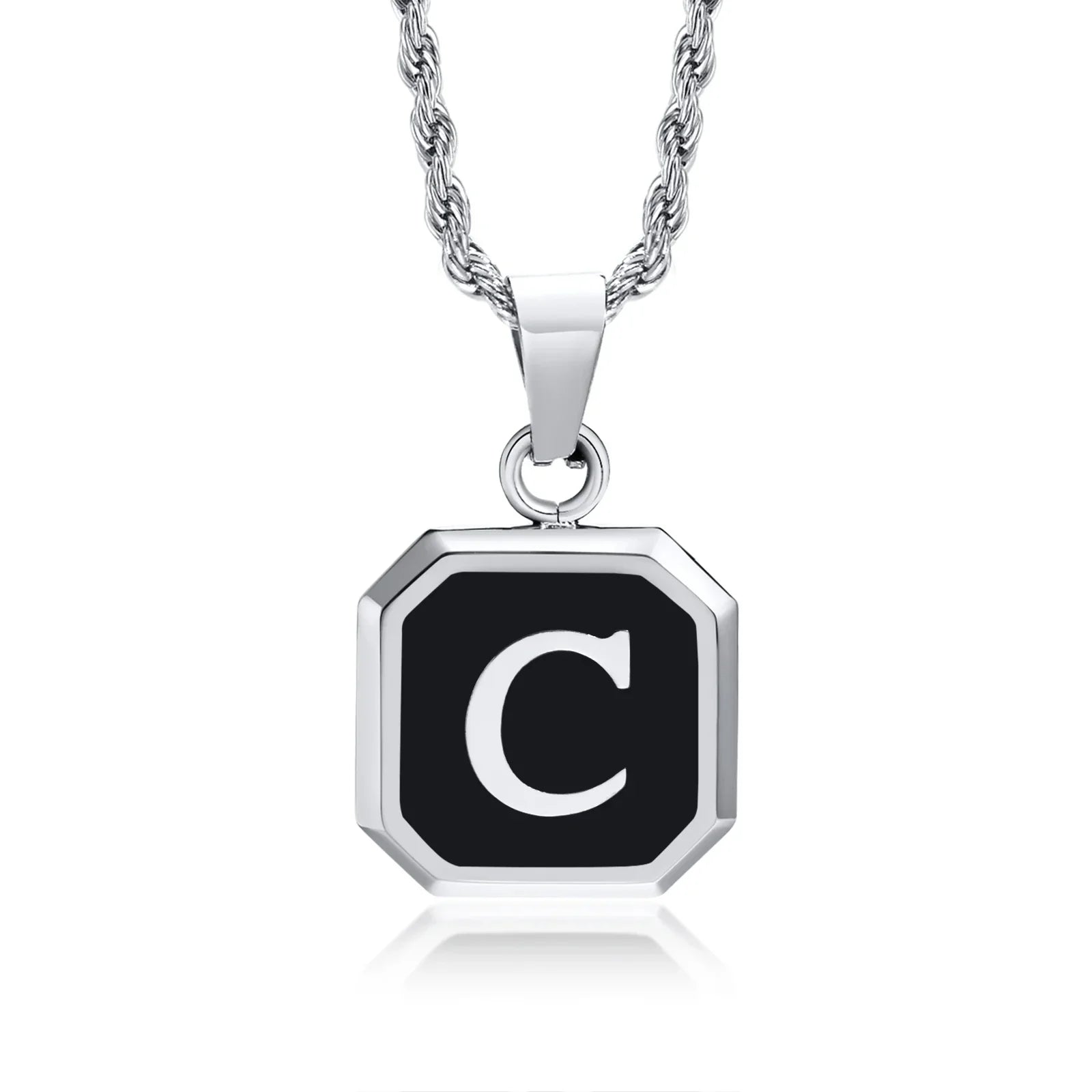 Collier homme avec pendentif hexagonale initiale c