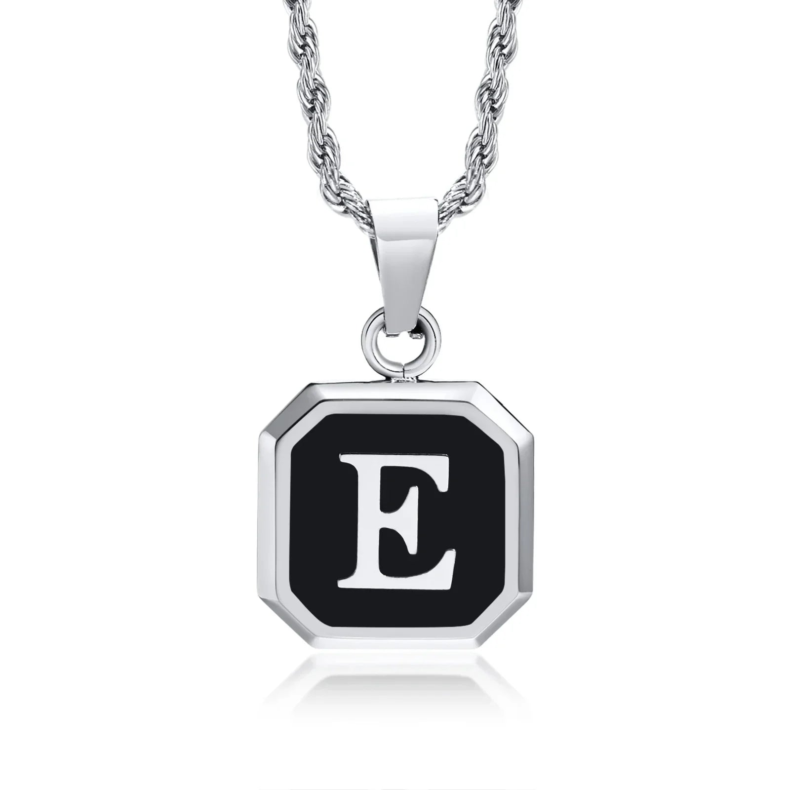 Collier homme avec pendentif hexagonale initiale e