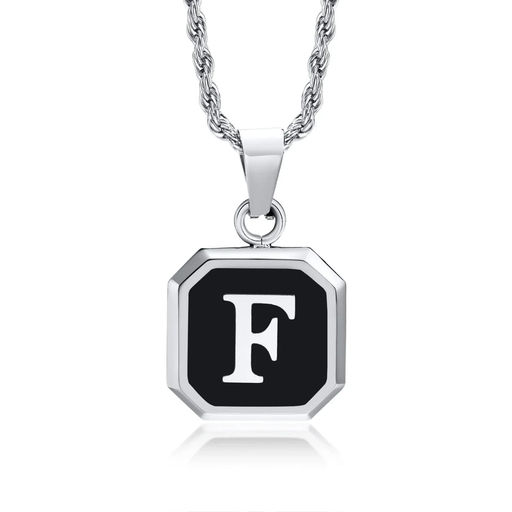 Collier homme avec pendentif hexagonale initiale f