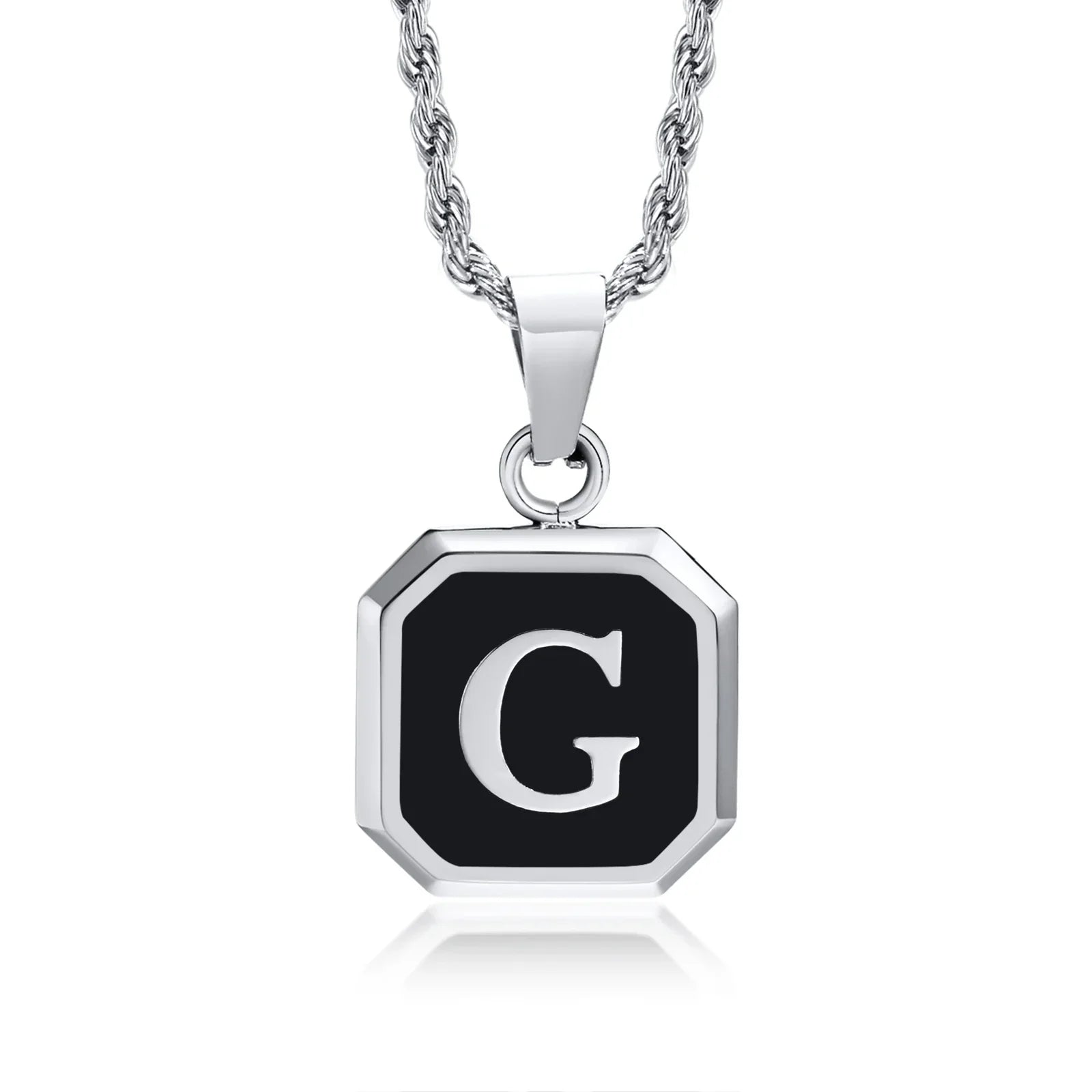 Collier homme avec pendentif hexagonale initiale g