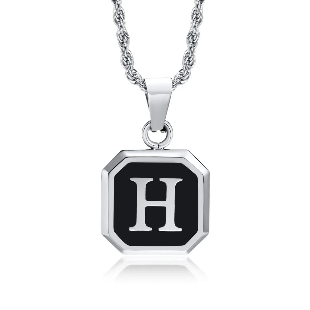 Collier homme avec pendentif hexagonale initiale h