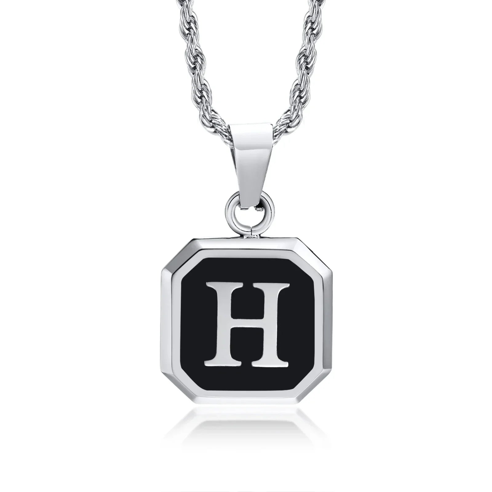 Collier homme avec pendentif hexagonale initiale h