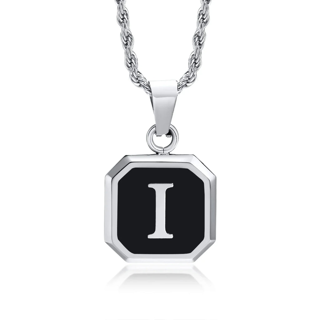 Collier homme avec pendentif hexagonale initiale i