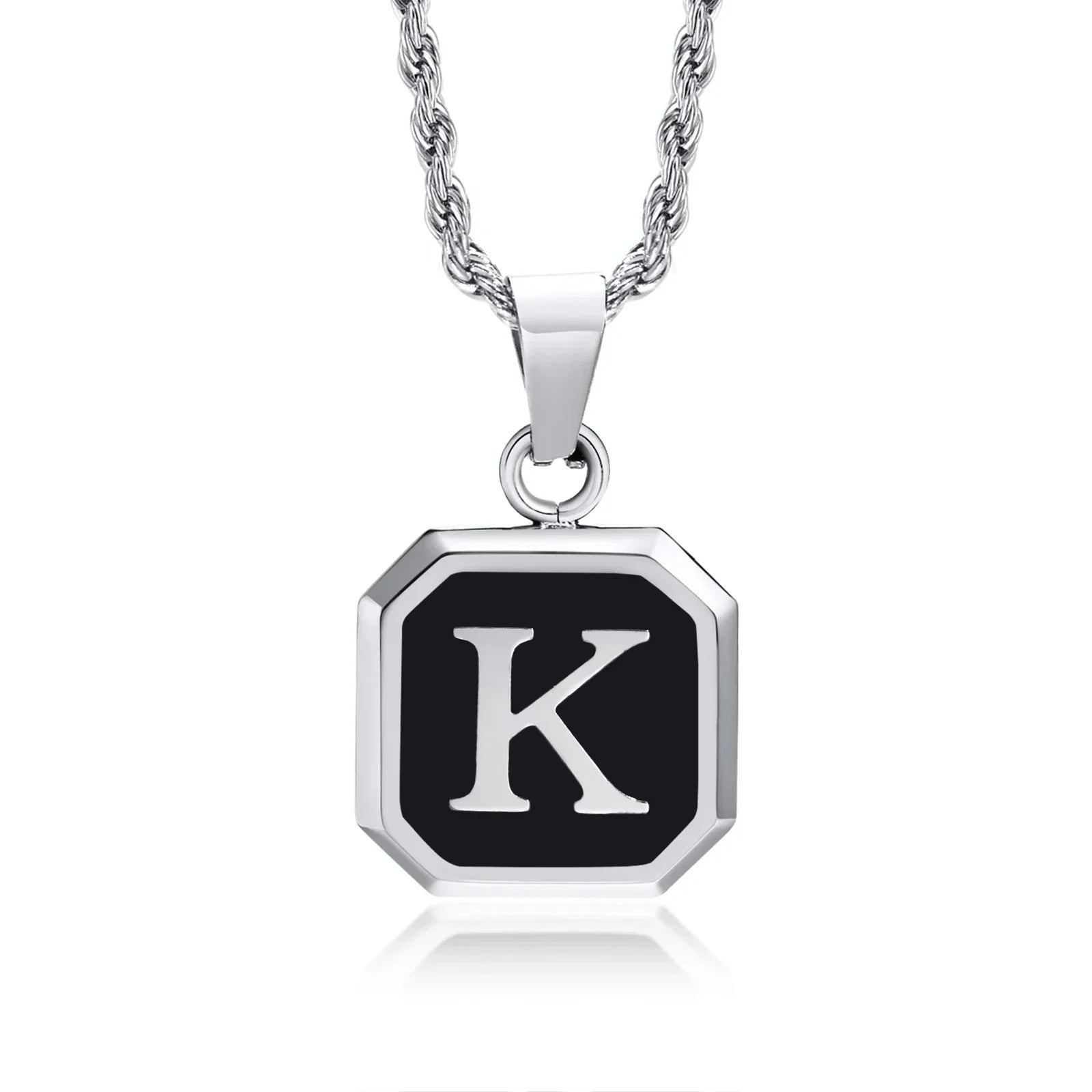 Collier homme avec pendentif hexagonale initiale k