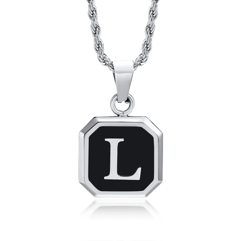 Collier homme avec pendentif hexagonale initiale l