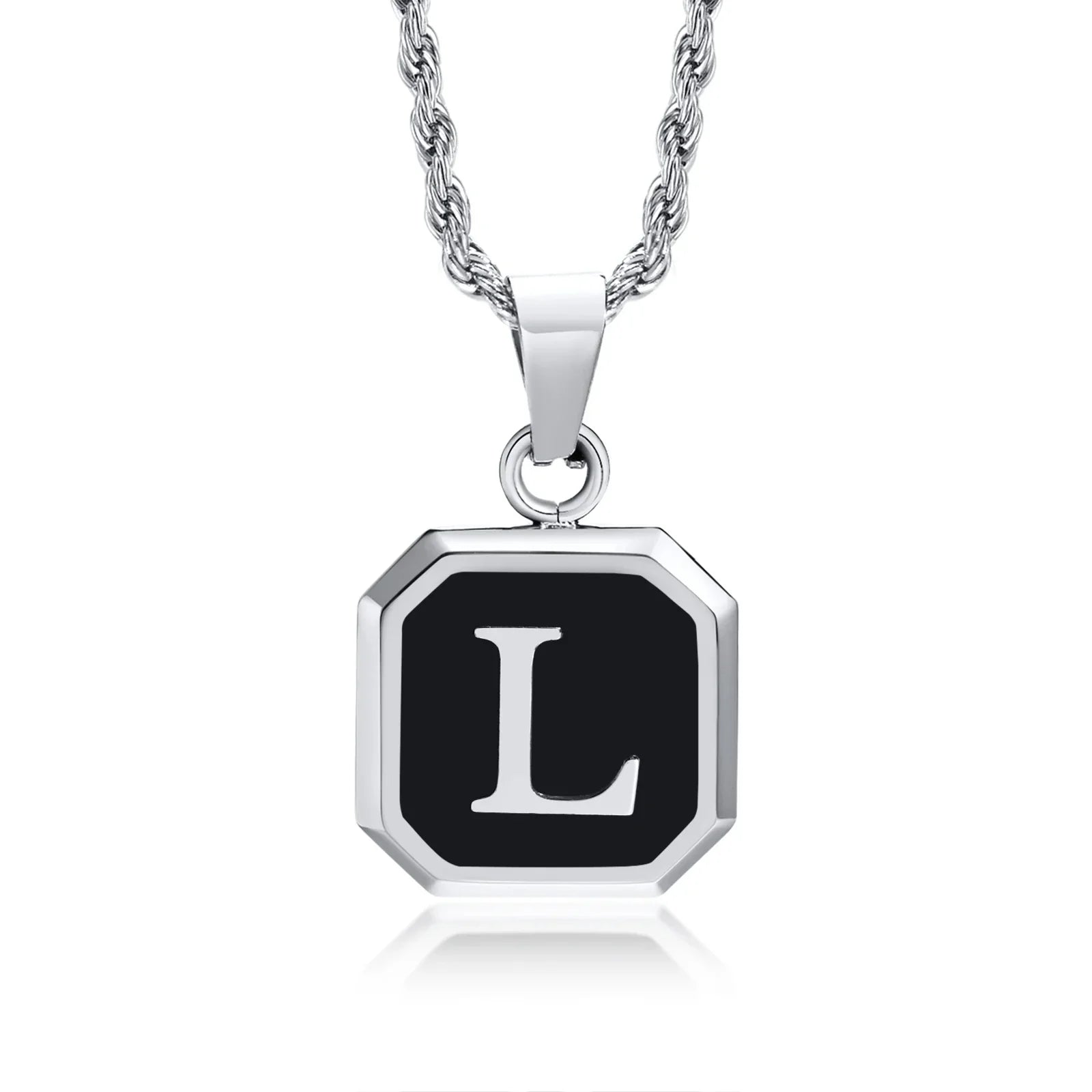 Collier homme avec pendentif hexagonale initiale l
