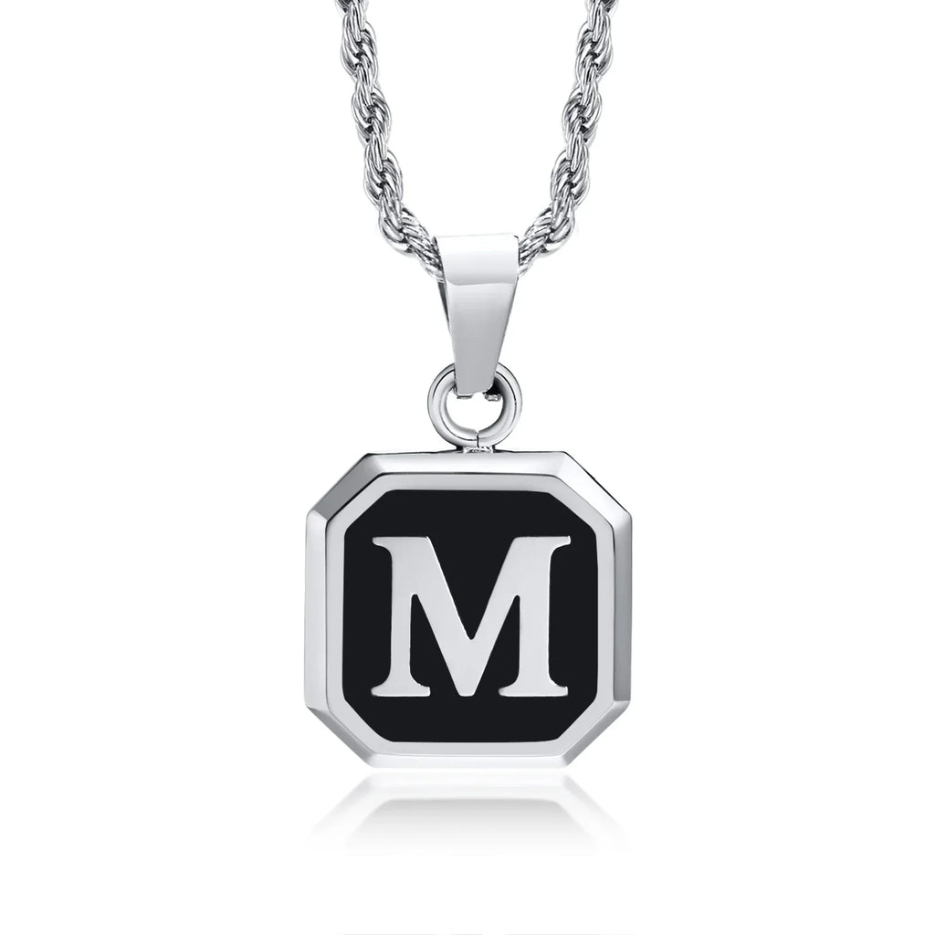 Collier homme avec pendentif hexagonale initiale m