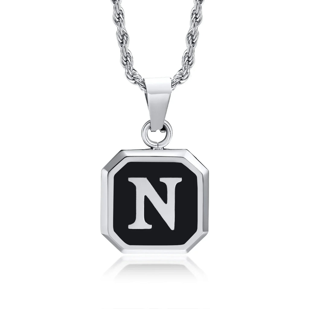 Collier homme avec pendentif hexagonale initiale n