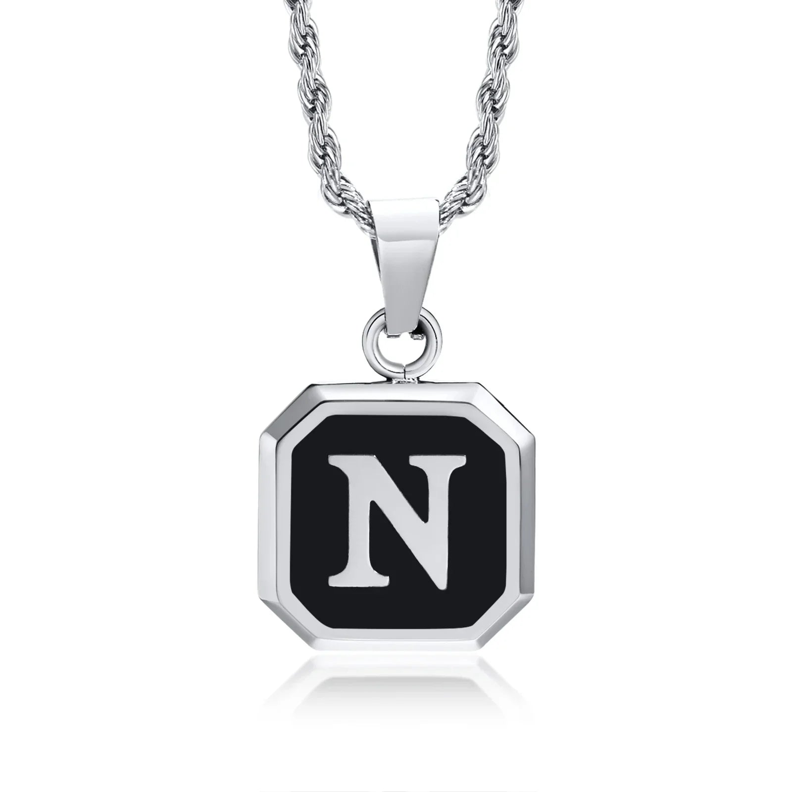 Collier homme avec pendentif hexagonale initiale n
