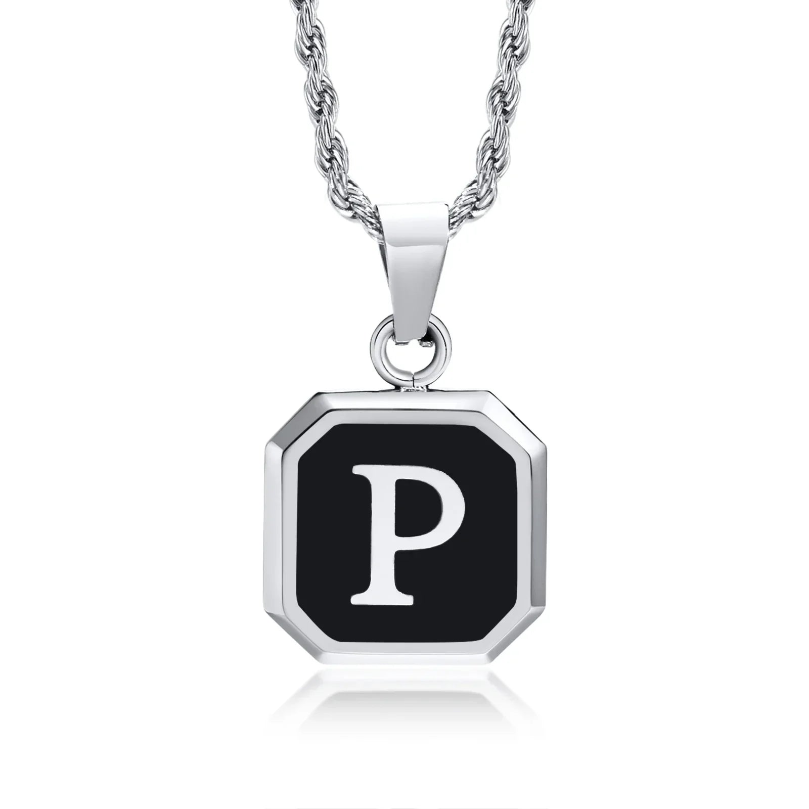 Collier homme avec pendentif hexagonale initiale p