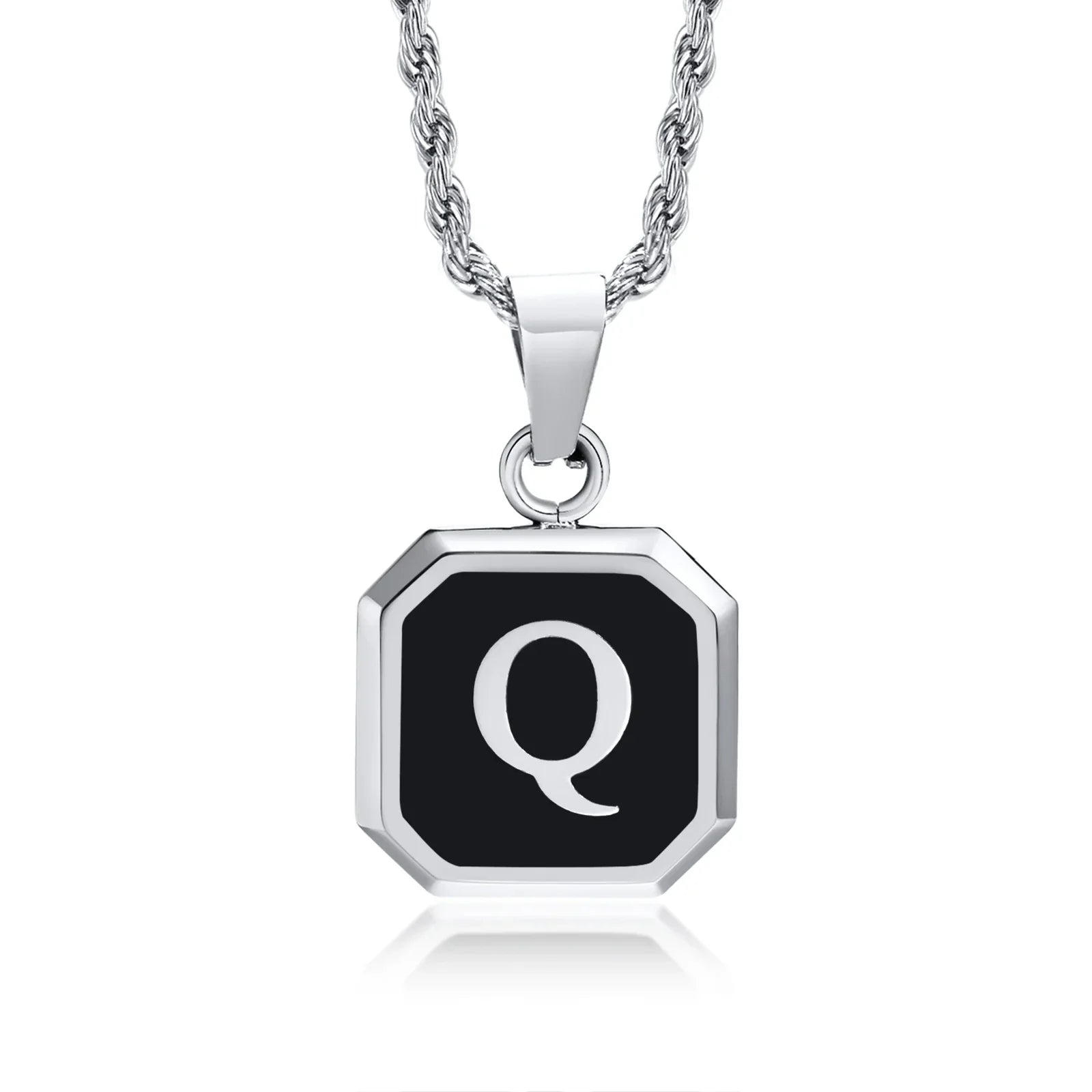 Collier homme avec pendentif hexagonale initiale q
