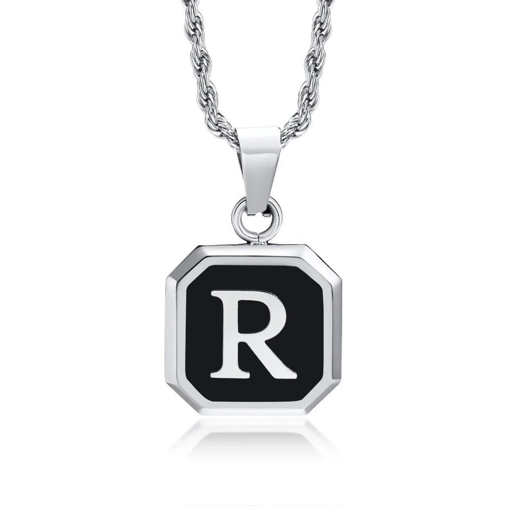 Collier homme avec pendentif hexagonale initiale r